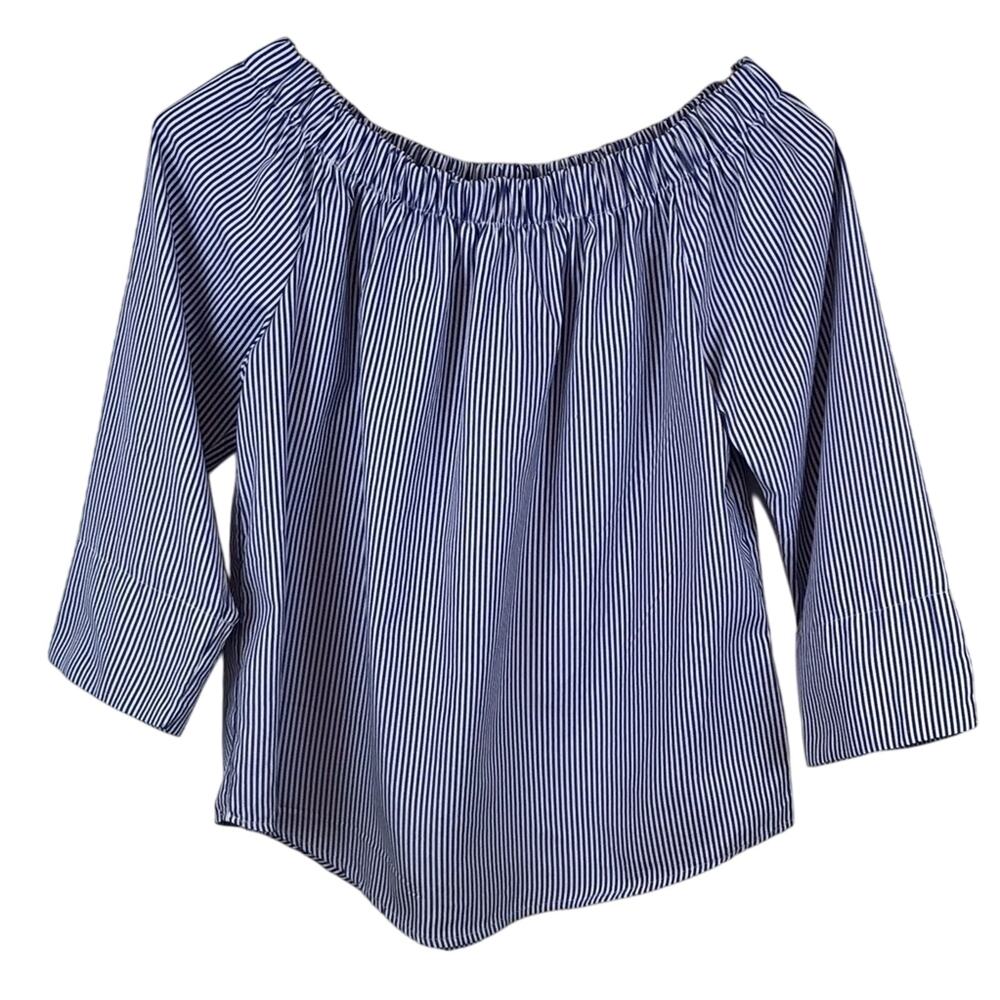 Oona & Maud Blue and White Stripe Off The Shoulder Blouse Size Large